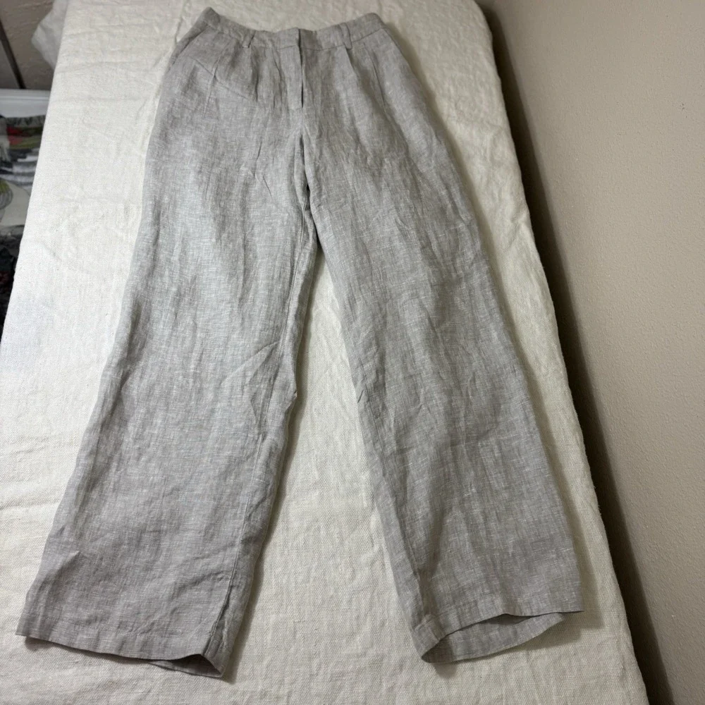 Quince Womens 100% Flax Linen Pants Size Small Tan Oatmeal Pleated Casual Preppy